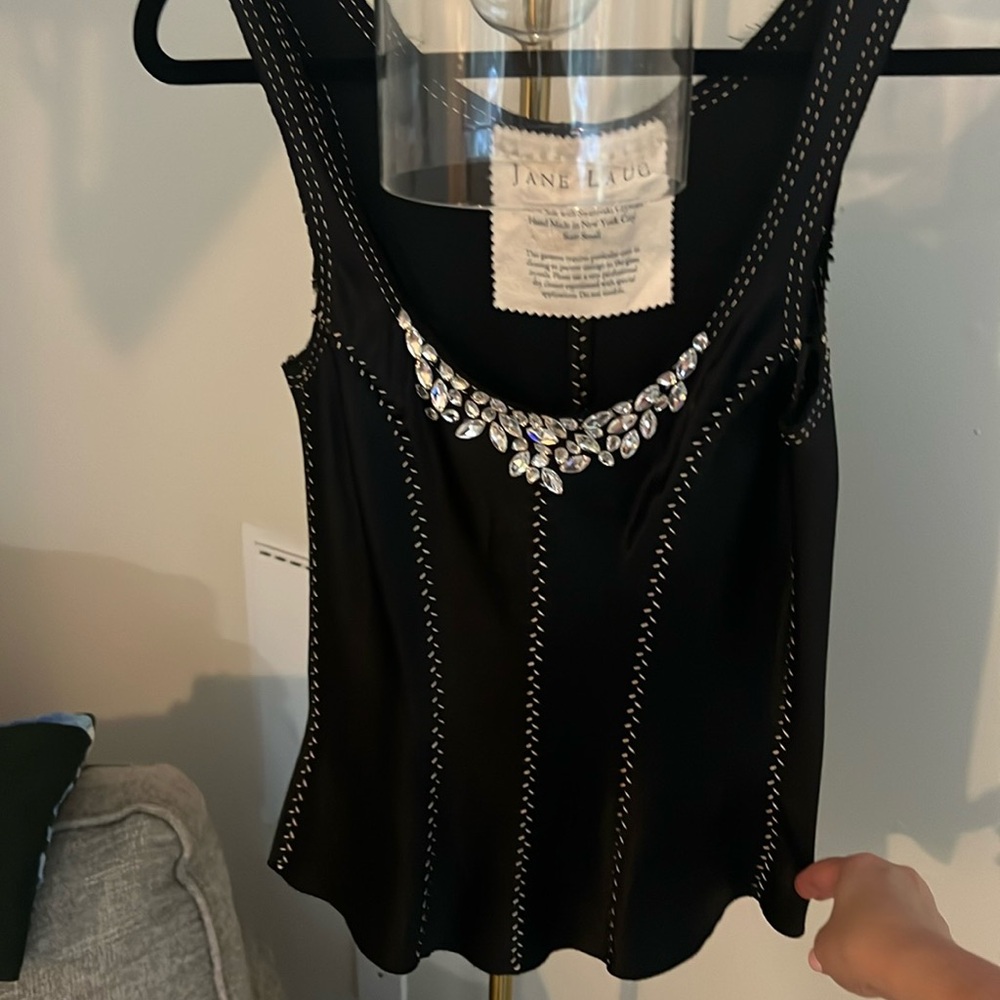 Vintage Jane Laug black top 100% silk